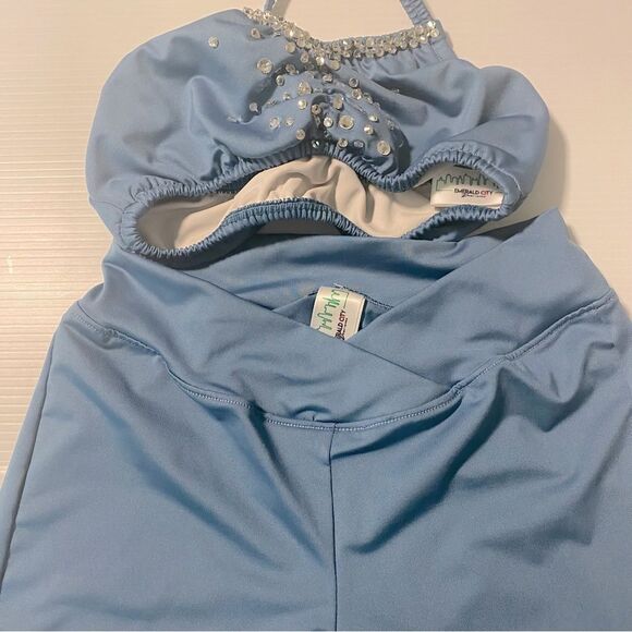 Custom made solo dance costume blue flair pants top rhinestone 2 piece set - 10 - Picture 4 of 15